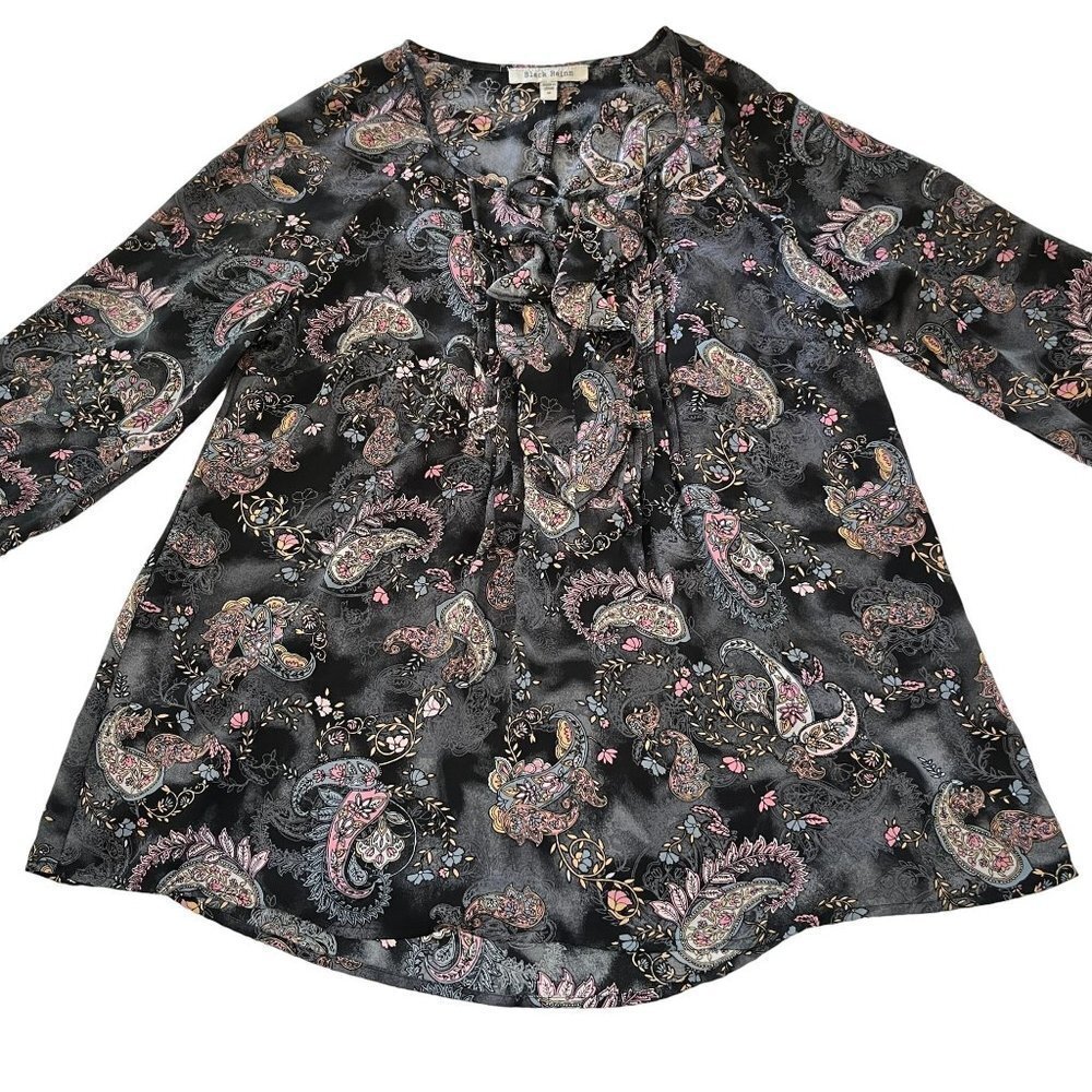 BLACK Rainn Blouse Womens M Black Boho Long Sleeve‎ Shirt